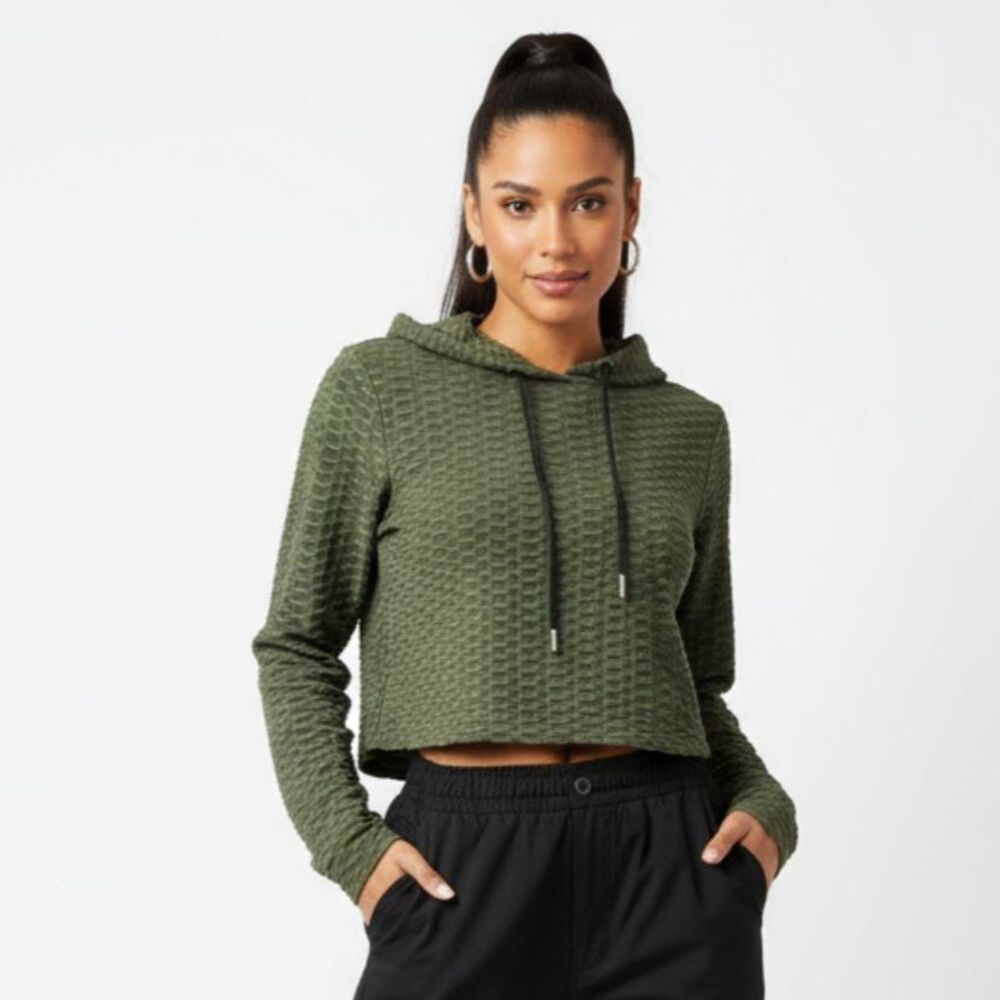 ARA‎ Sports Olive Green Print Cropped Long Sleeve Hoody Top S